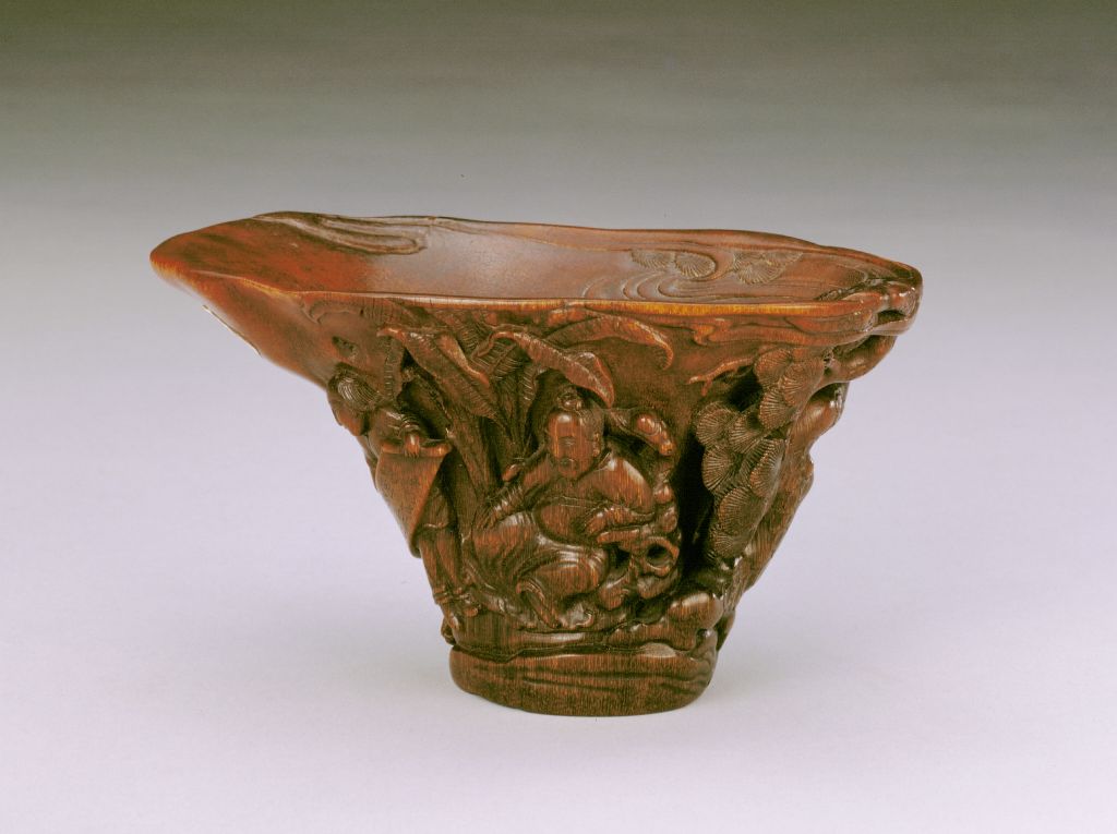 图片[1]-You Kan Rhinoceros Horn Carved Pine Shade Goji Cup-China Archive